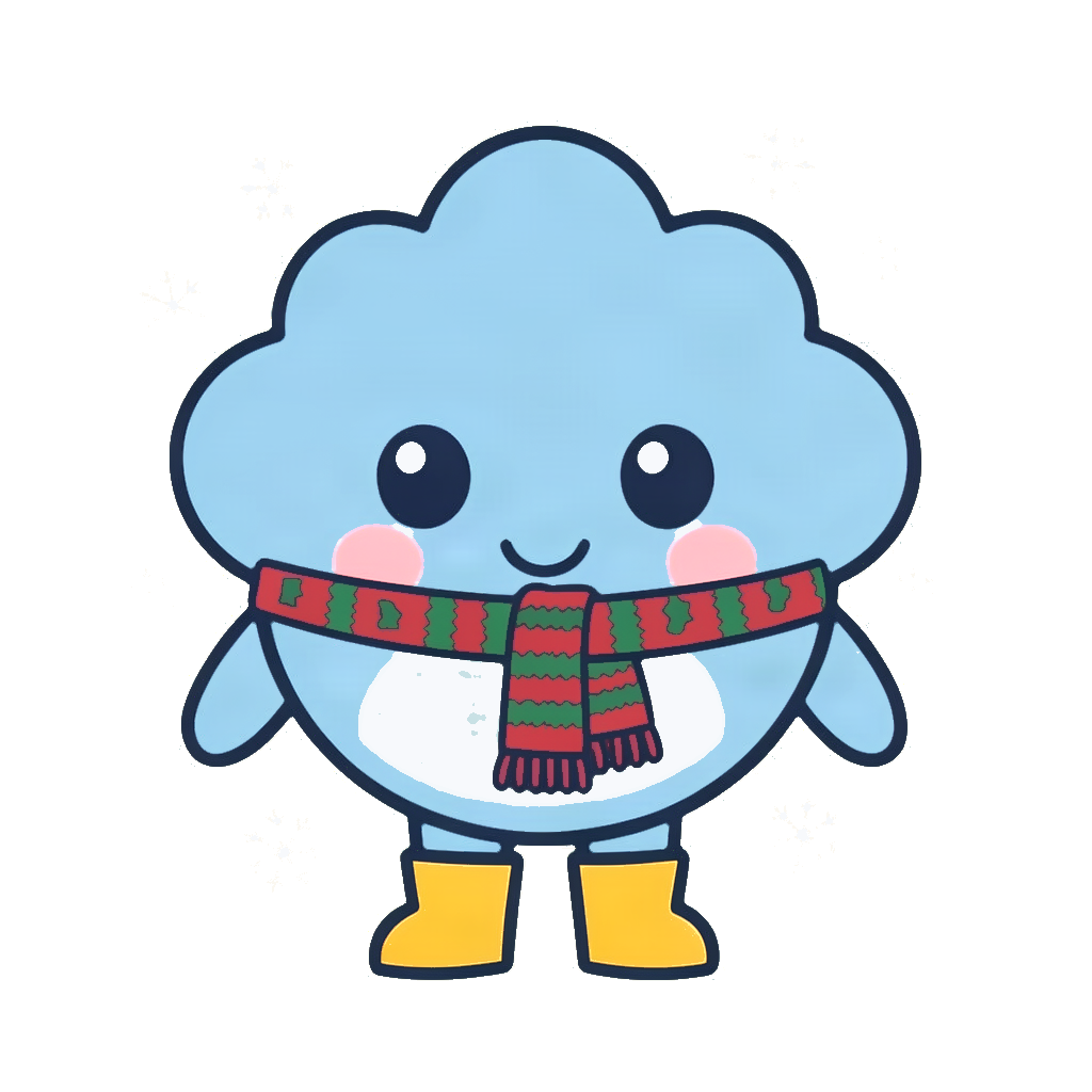 Dottie Drizzle in a red and green Christmas scarf
